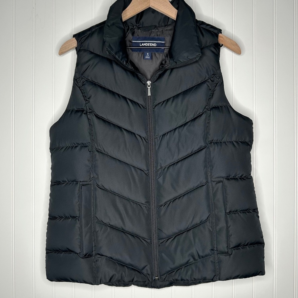 Lands' End Womens Down Puffer Vest Size S 6-8 Black Quilted Lightweight